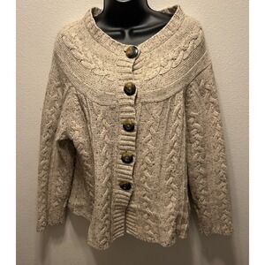Women's Eddie Bauer Cable Knit Cotton/Wool Cardigan Ivory‎ Sweater XL
